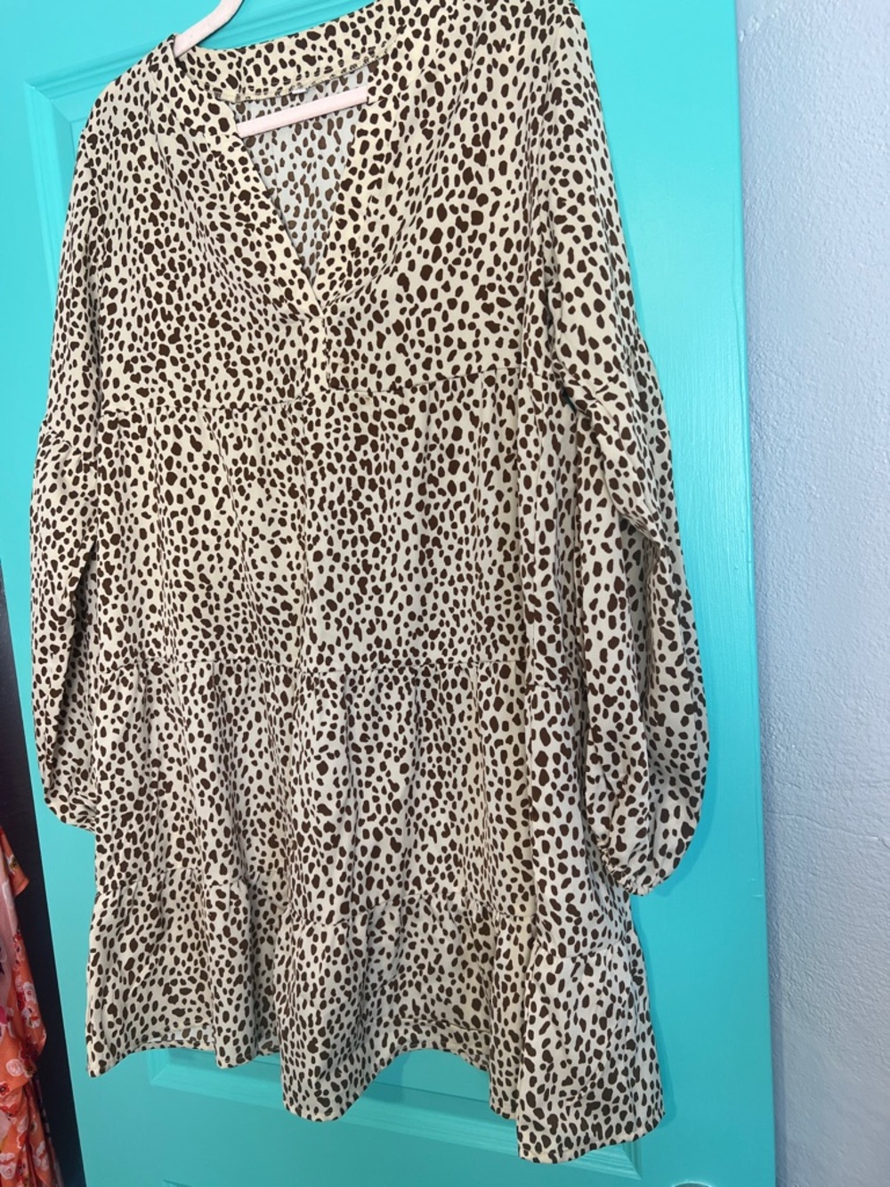 Beige and Brown Leopard Print Tiered Dress